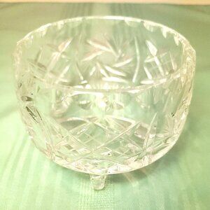 1970s 24% Lead Crystal Pinwheel Bowl - 3-Footed Hand Cut Polish Crystal